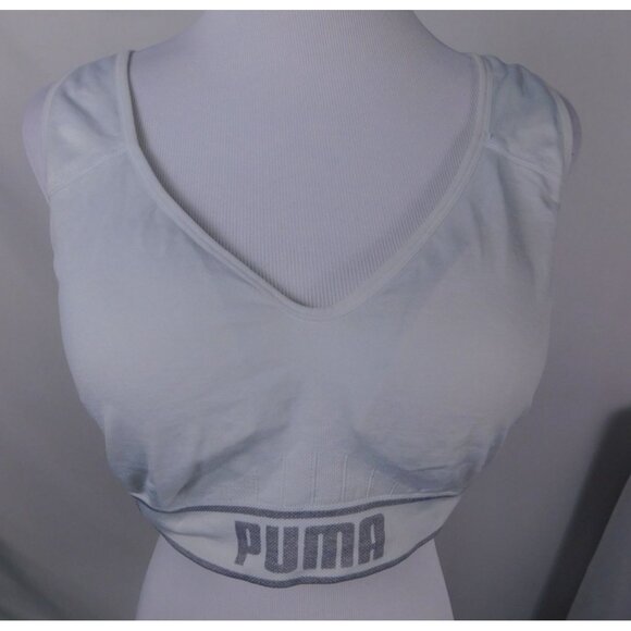 Puma White Sports Bra With Crisscross Back & Logo Band XL - Picture 1 of 6